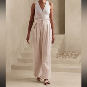 Linen paper bag waist wide leg trousers